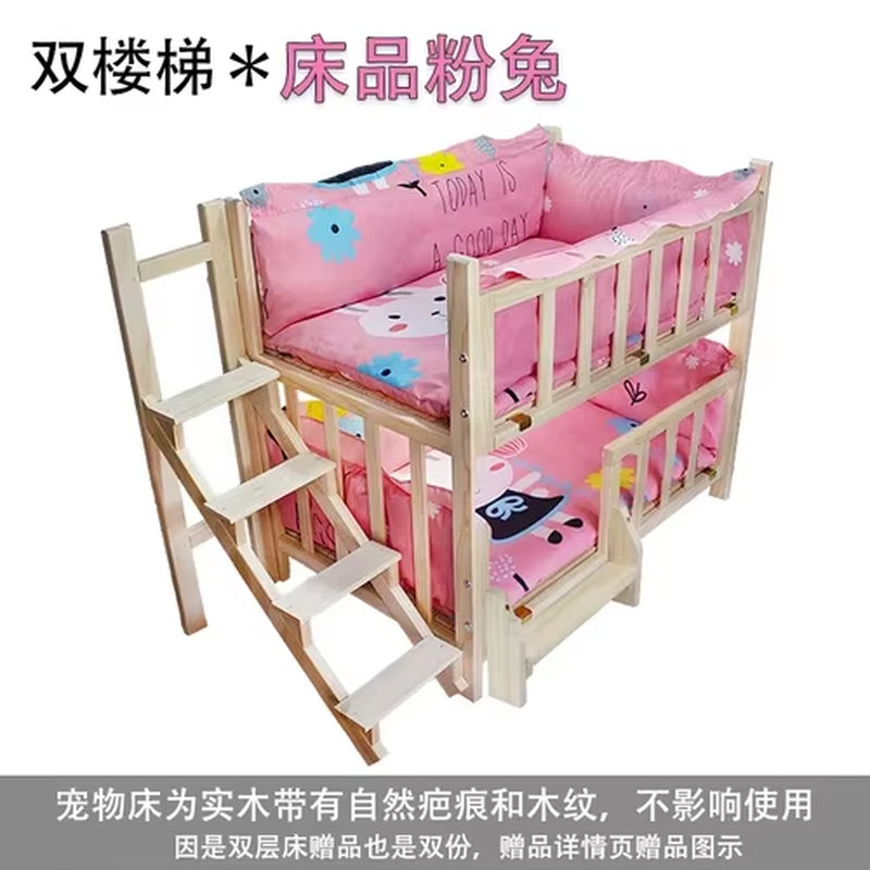 Kennel Dog Bed Bunk Bed Solid Wood Pet Bed Double Layer Kennel Upper and Lower Bed Cat Nest Pet Bed