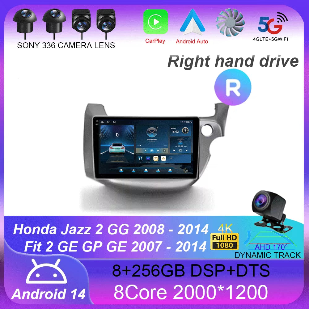 For Honda Jazz 2 GG 2008 - 2014 Fit 2 GE GP GE 2007 - 2014 GPS Car Radio Navigation Multimedia Video Player Stereo BT Android 14