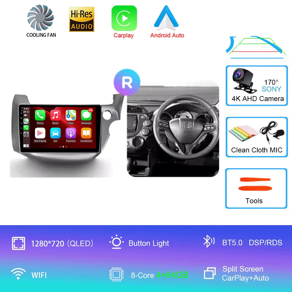 For Honda Jazz 2 GG 2008 - 2014 Fit 2 GE GP GE 2007 - 2014 GPS Car Radio Navigation Multimedia Video Player Stereo BT Android 14