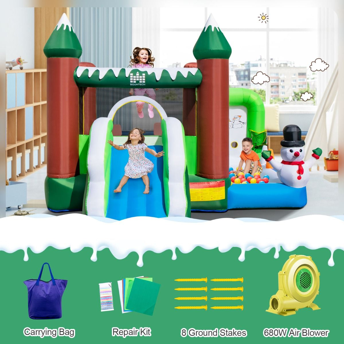 Winter Themed Inflatable Bounce House with 680W Blower