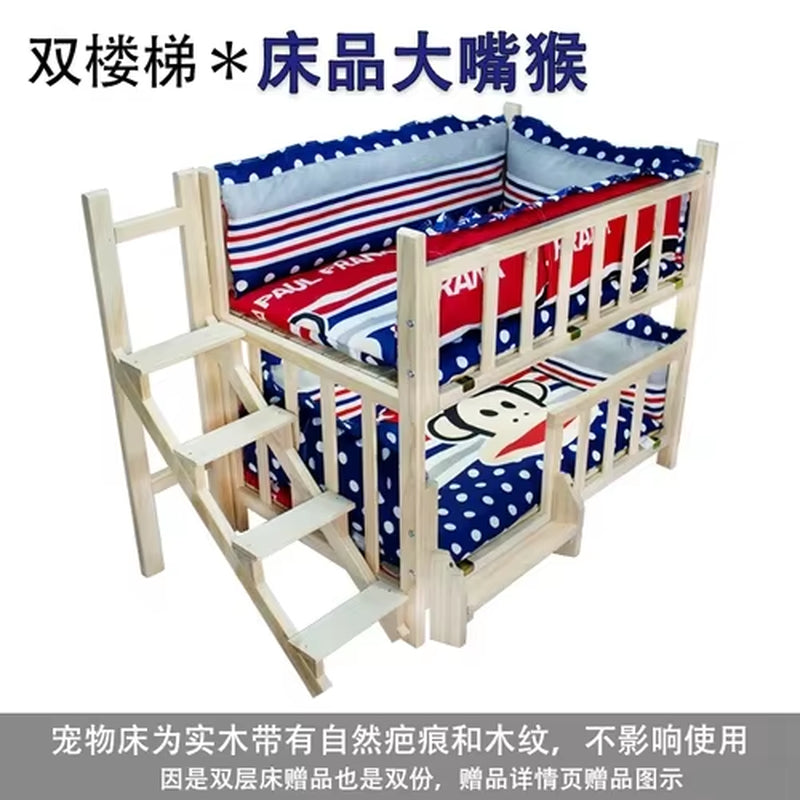 Kennel Dog Bed Bunk Bed Solid Wood Pet Bed Double Layer Kennel Upper and Lower Bed Cat Nest Pet Bed