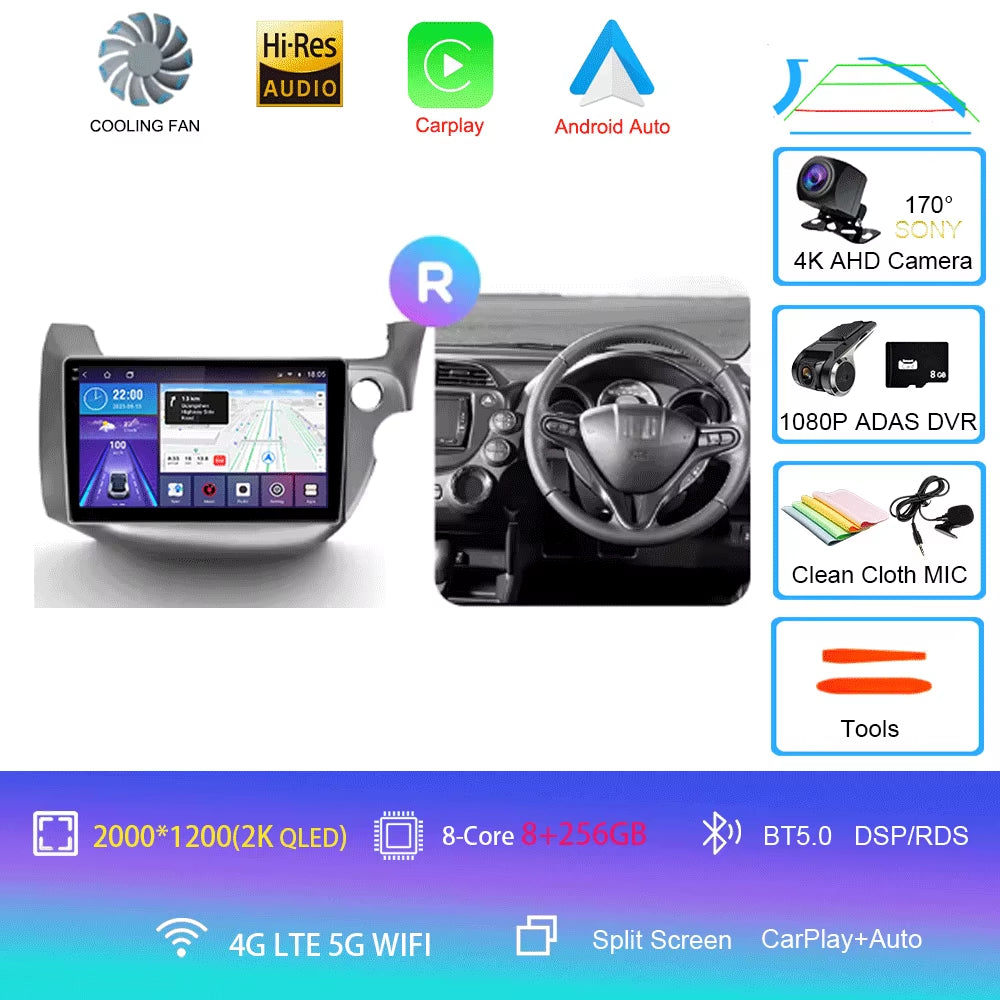 For Honda Jazz 2 GG 2008 - 2014 Fit 2 GE GP GE 2007 - 2014 GPS Car Radio Navigation Multimedia Video Player Stereo BT Android 14