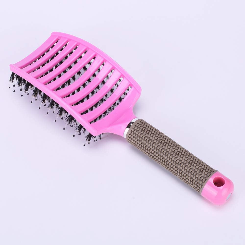 Boar Bristle Hair Brush Set – Curved and Vented Detangling Hair Brush (Pink+Purple)