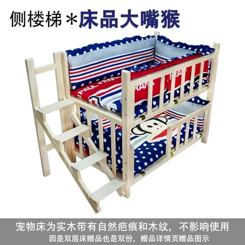 Kennel Dog Bed Bunk Bed Solid Wood Pet Bed Double Layer Kennel Upper and Lower Bed Cat Nest Pet Bed